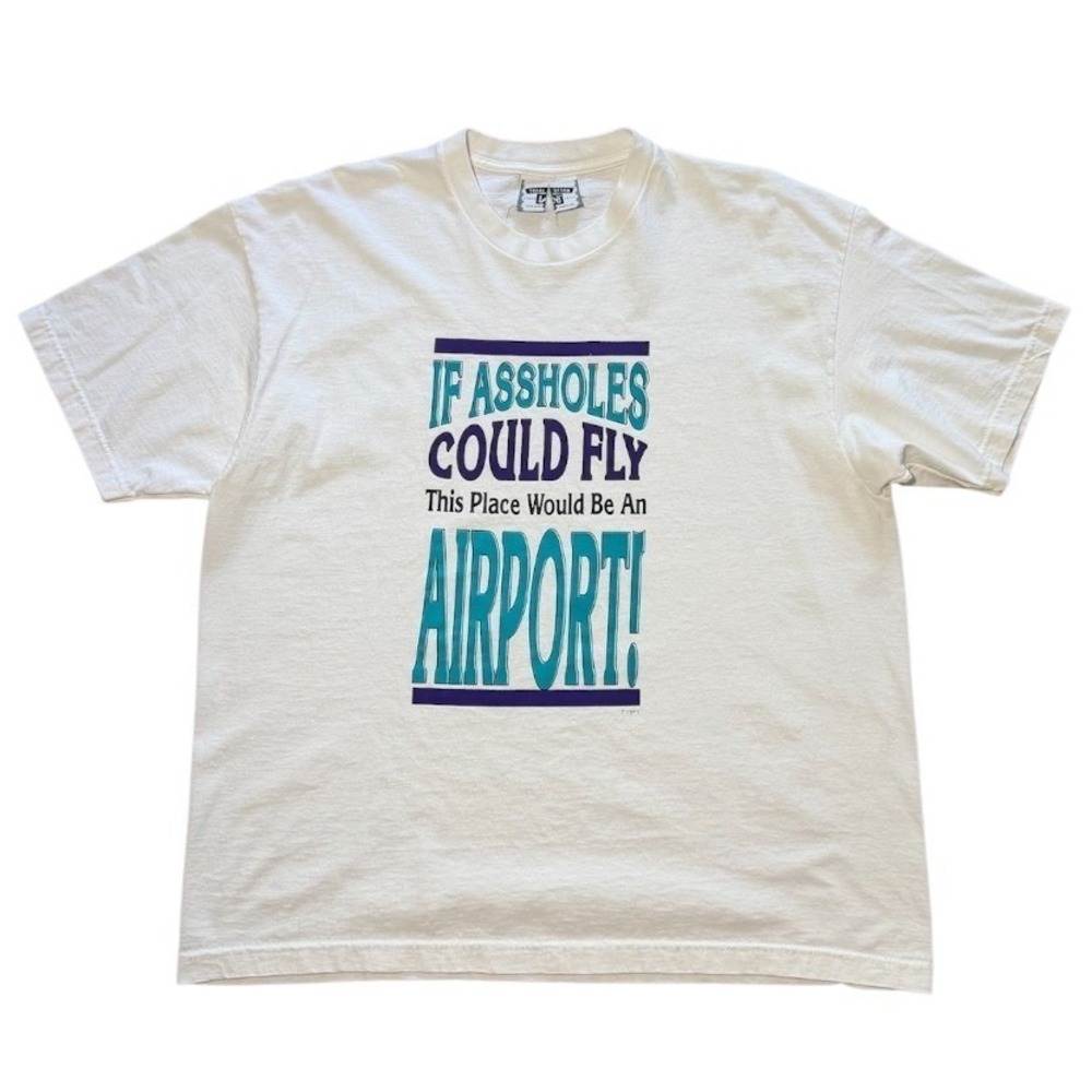Vintage 90s Airport Flying Sarcasm Funny Humour Novelty Joke Graphic T-Shirt